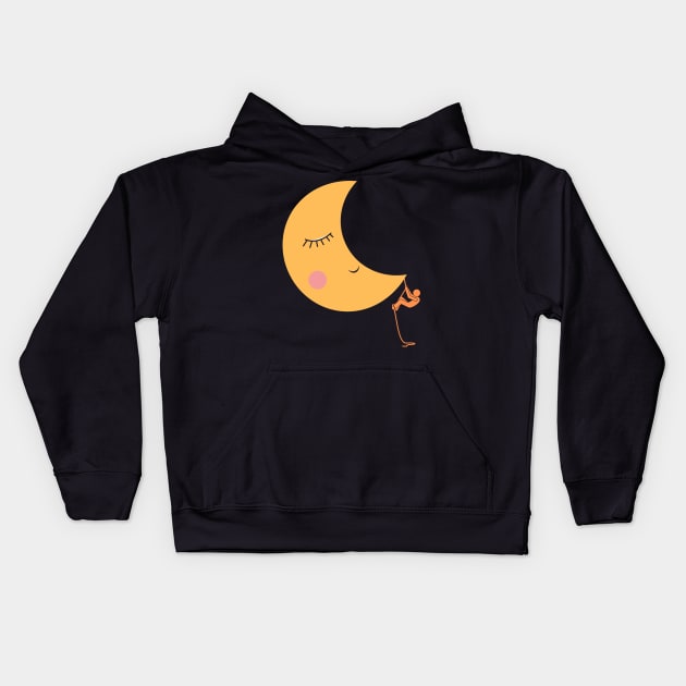 Moon Climbing Kids Hoodie by Climbinghub